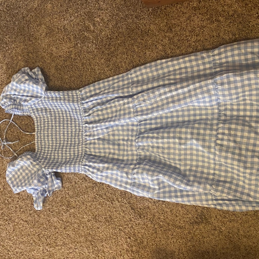 Blue and white checkered maxi dress.